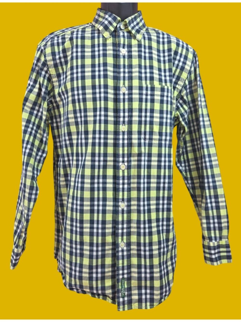 Orvis Mens Green & Navy Plaid Shirt Medium